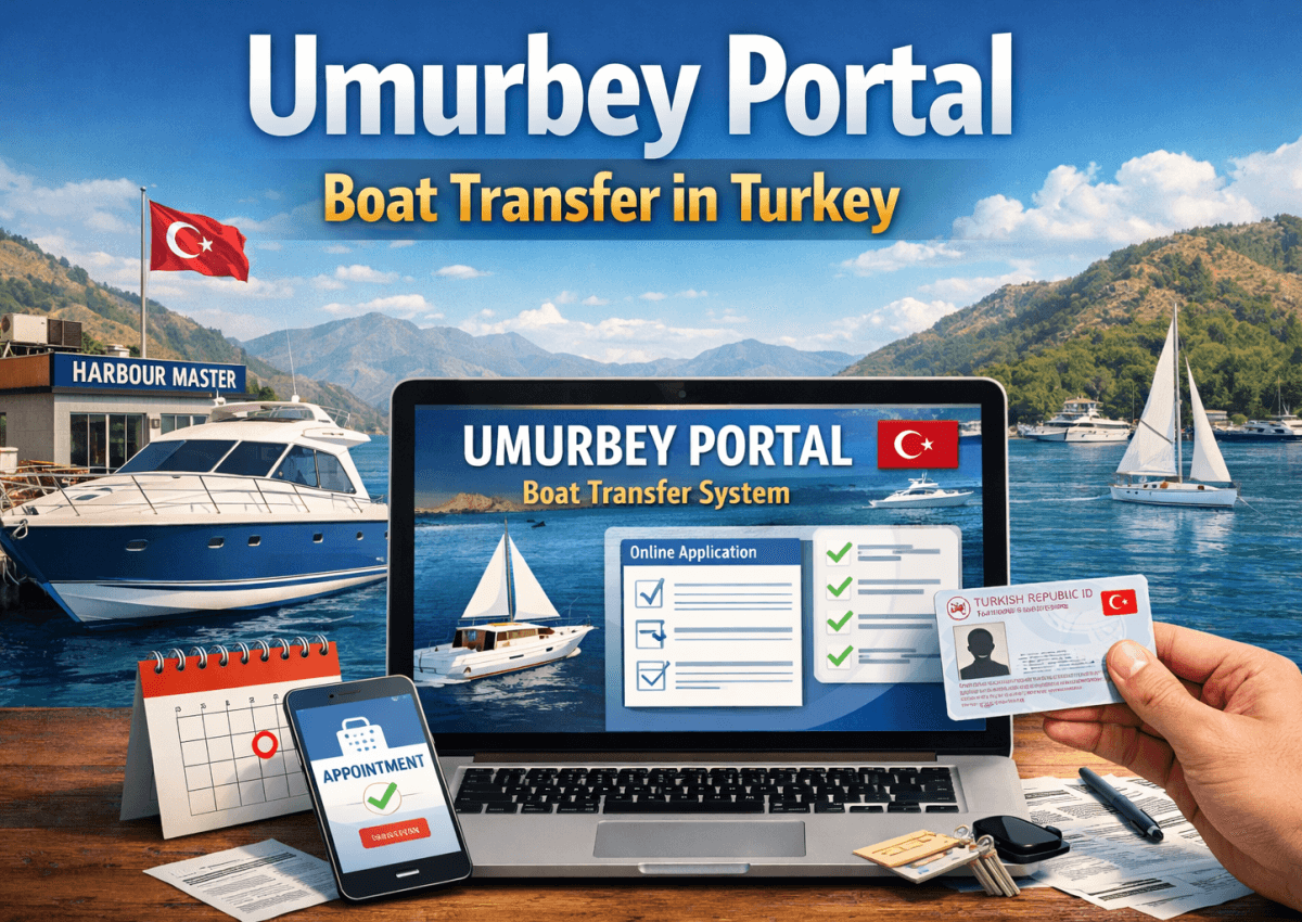 Umurbey portal boat transfer Turkey showing online application process and yacht registration at harbour authority